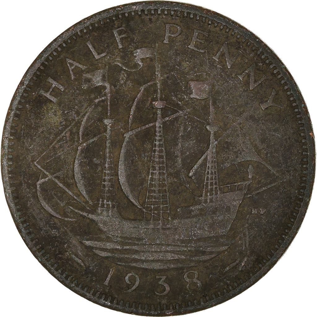 Moneda, Gran Bretaña, 1/2 Penny, 1938