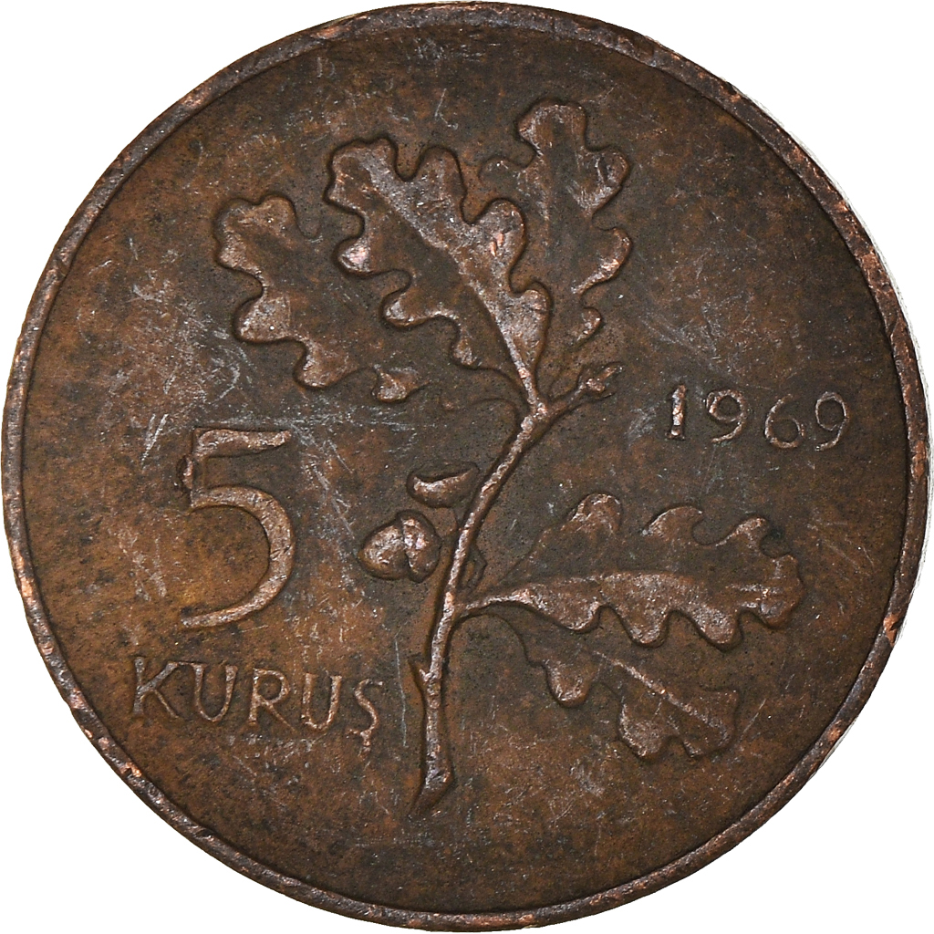 Moneda, Turquía, 5 Kurus, 1969