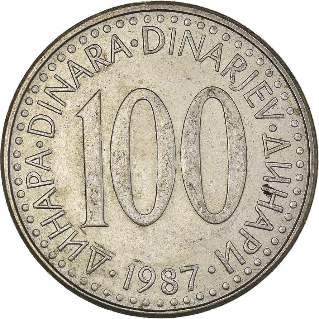 Moneda, Yugoslavia, 100 Dinara, 1987