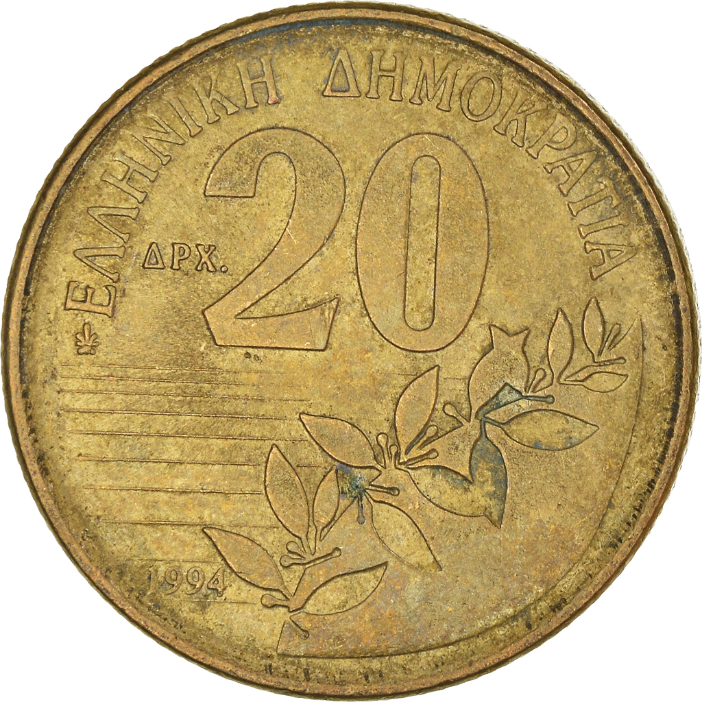 Moneda, Grecia, 20 Drachmes, 1994