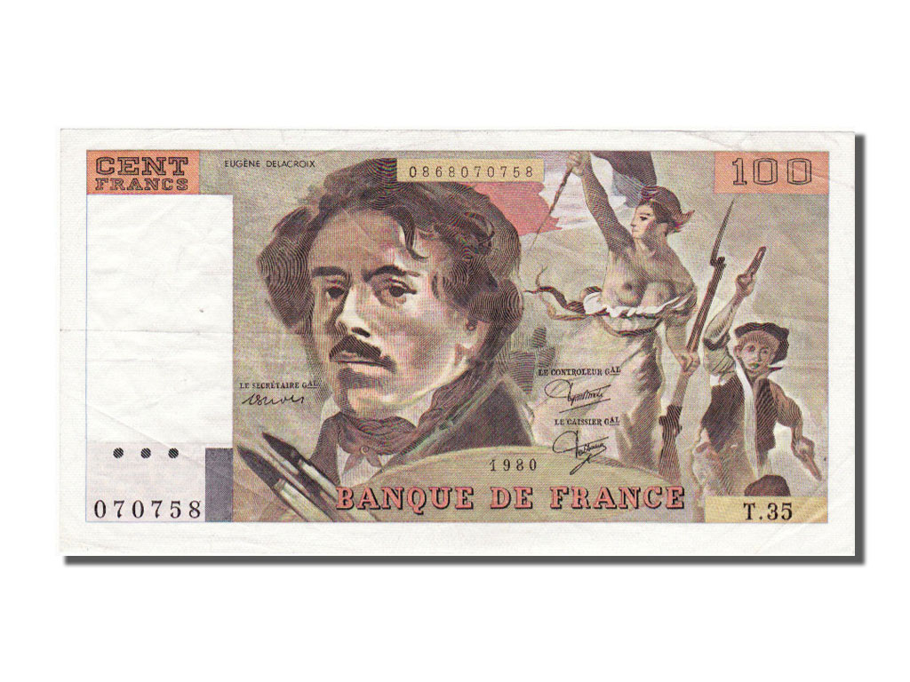 Banknote, France, 100 Francs, 100 F 1978-1995 ''Delacroix'', 1980, AU(50-53)
