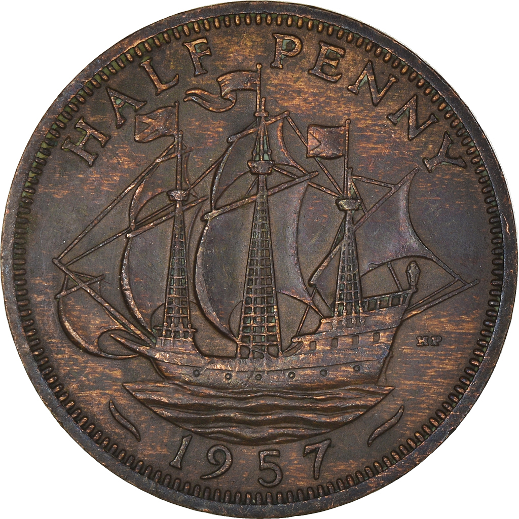 Moneda, Gran Bretaña, 1/2 Penny, 1957
