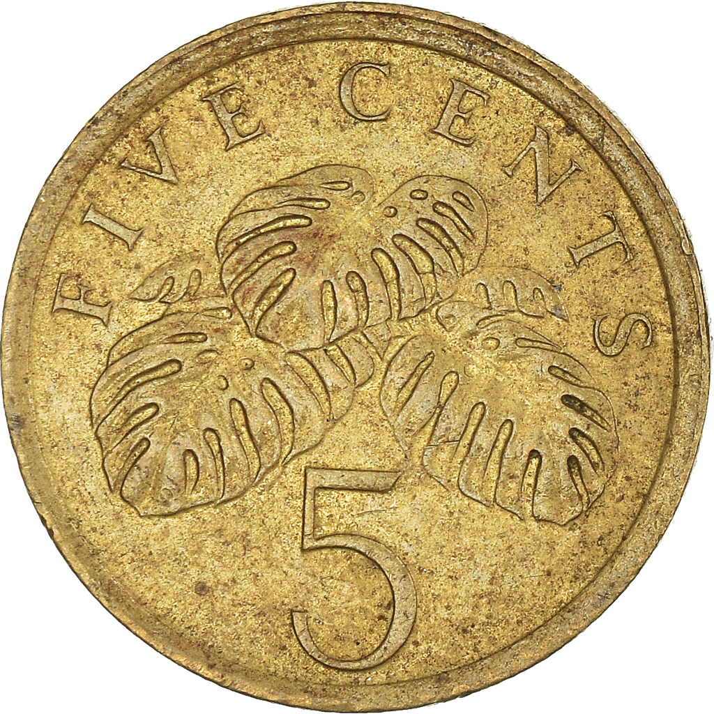 Moneda, Singapur, 5 Cents, 1990