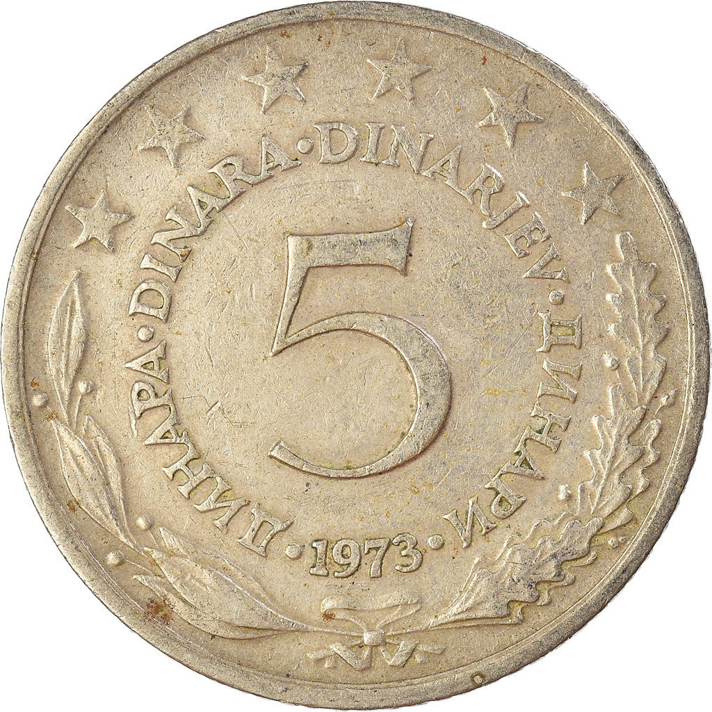 Moneda, Yugoslavia, 5 Dinara, 1973