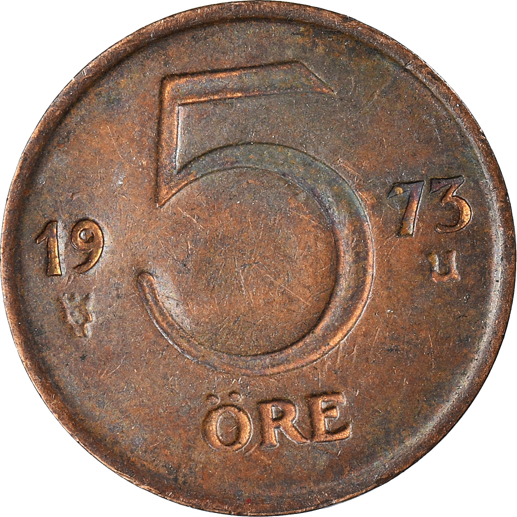 Moneda, Suecia, 5 Öre, 1973