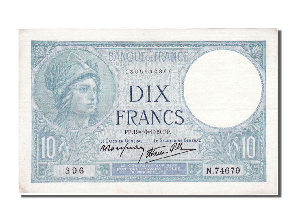 Banknote, France, 10 Francs, 10 F 1916-1942 ''Minerve'', 1939, 1939-10-19