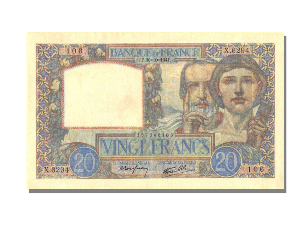 France, 20 Francs, 20 F 1939-1942 ''Science et Travail'', 1941, KM #92b,...