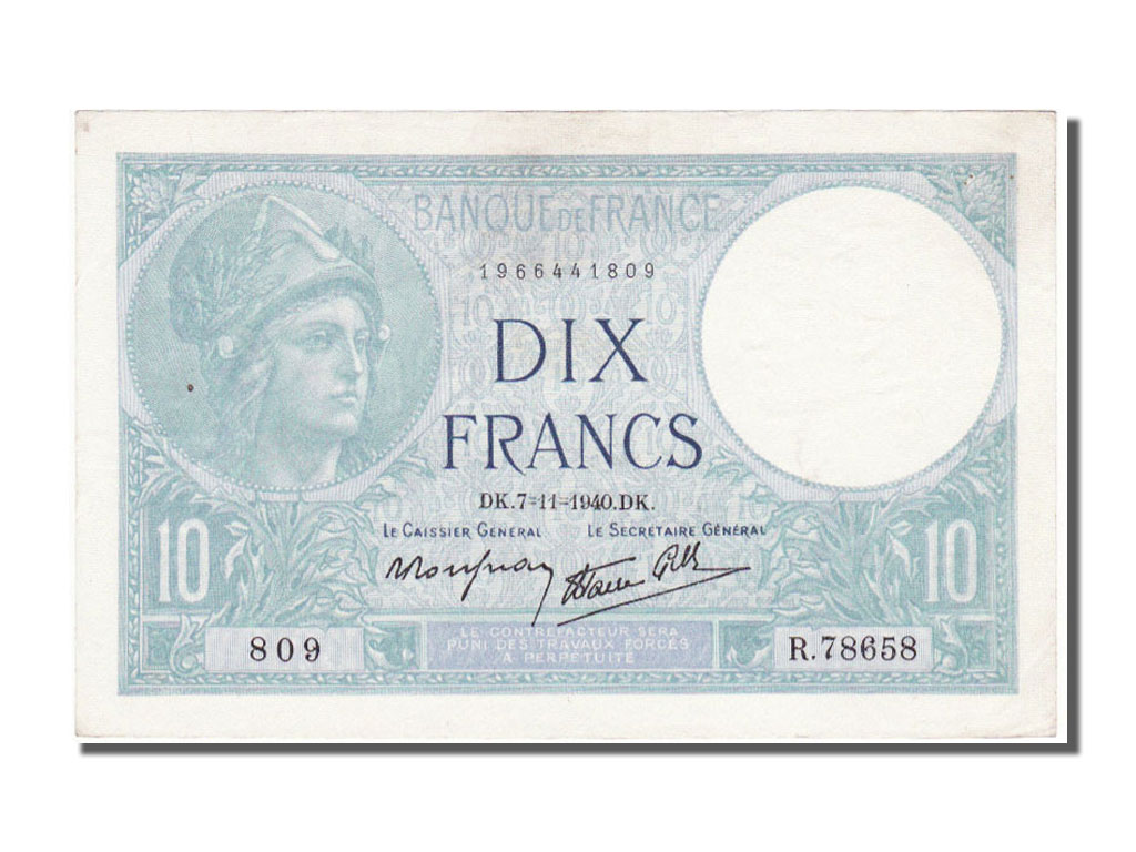 Banknote, France, 10 Francs, 10 F 1916-1942 ''Minerve'', 1940, 1940-11-07