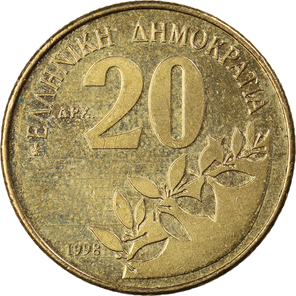 Moneda, Grecia, 20 Drachmes, 1998