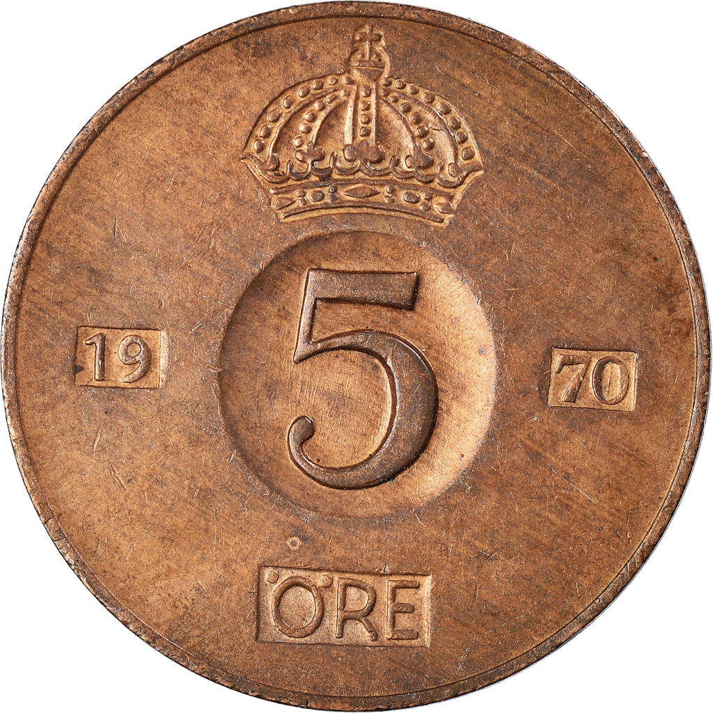 Moneda, Suecia, 5 Öre, 1970
