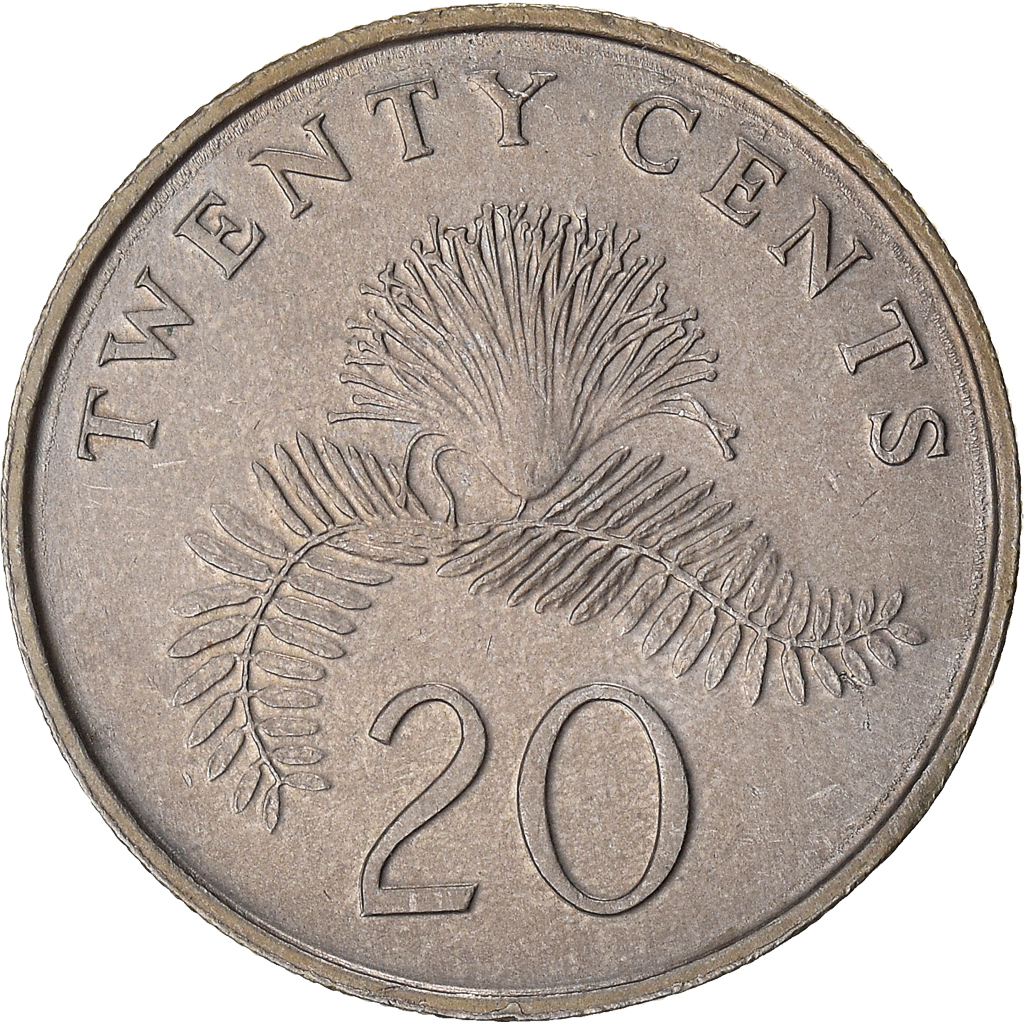 Moneda, Singapur, 20 Cents, 1990