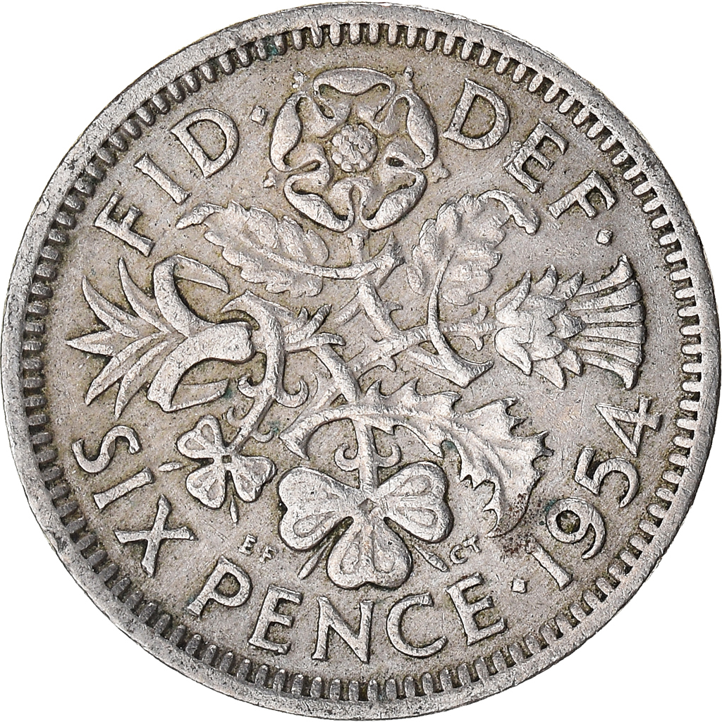 Moneda, Gran Bretaña, 6 Pence, 1954
