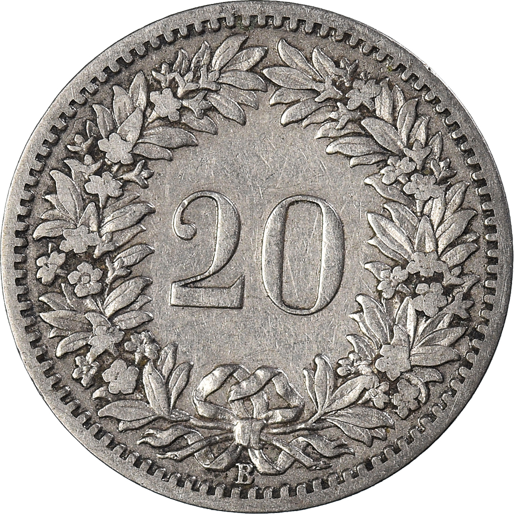 Coin, Switzerland, 20 Rappen, 1885
