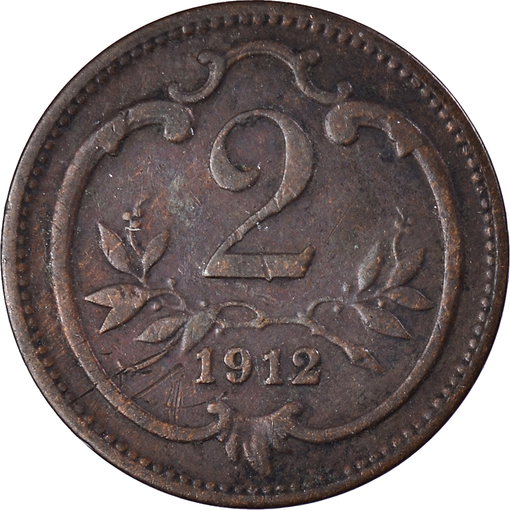 Moneda, Austria, 2 Heller, 1912