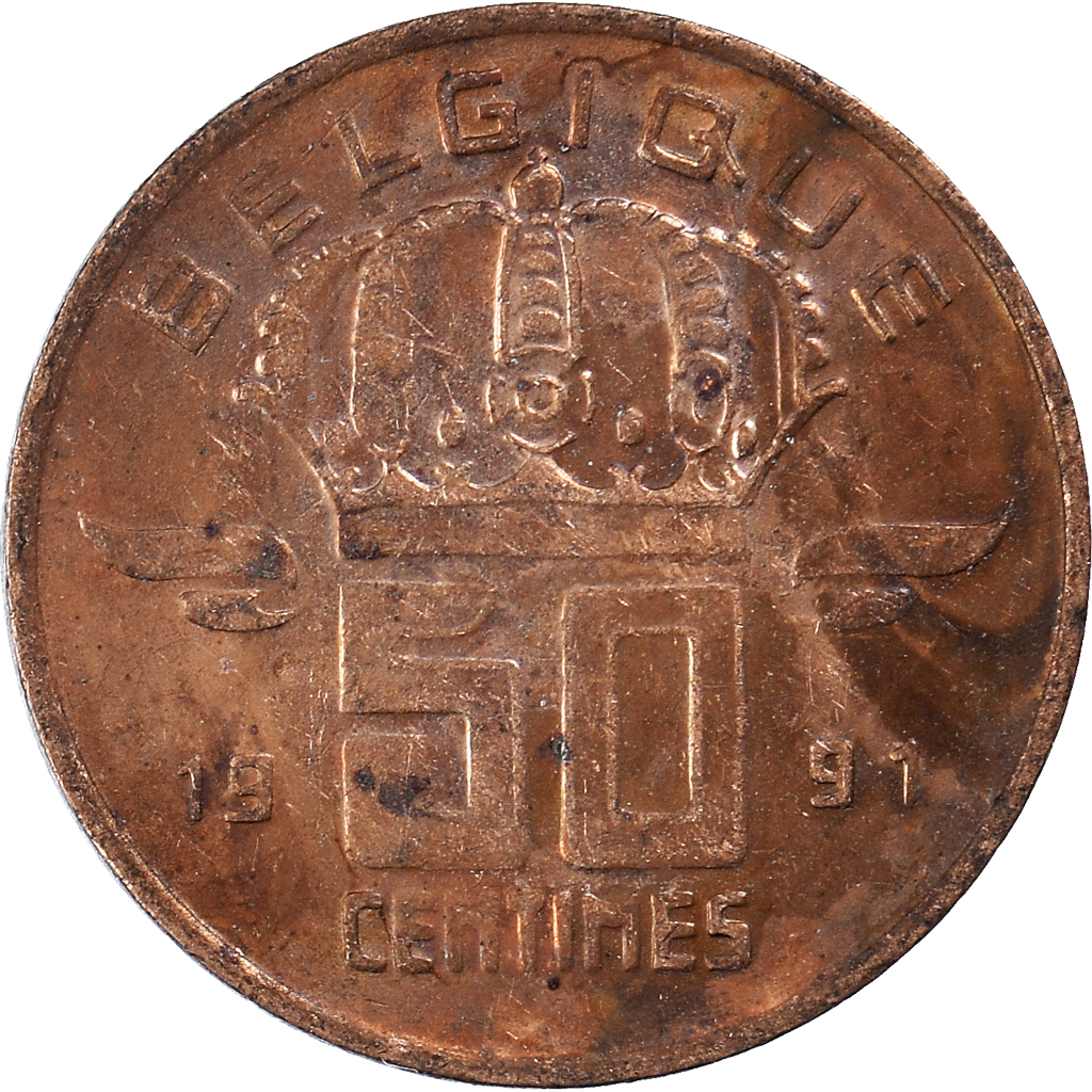 Moneda, Bélgica, 50 Centimes, 1991