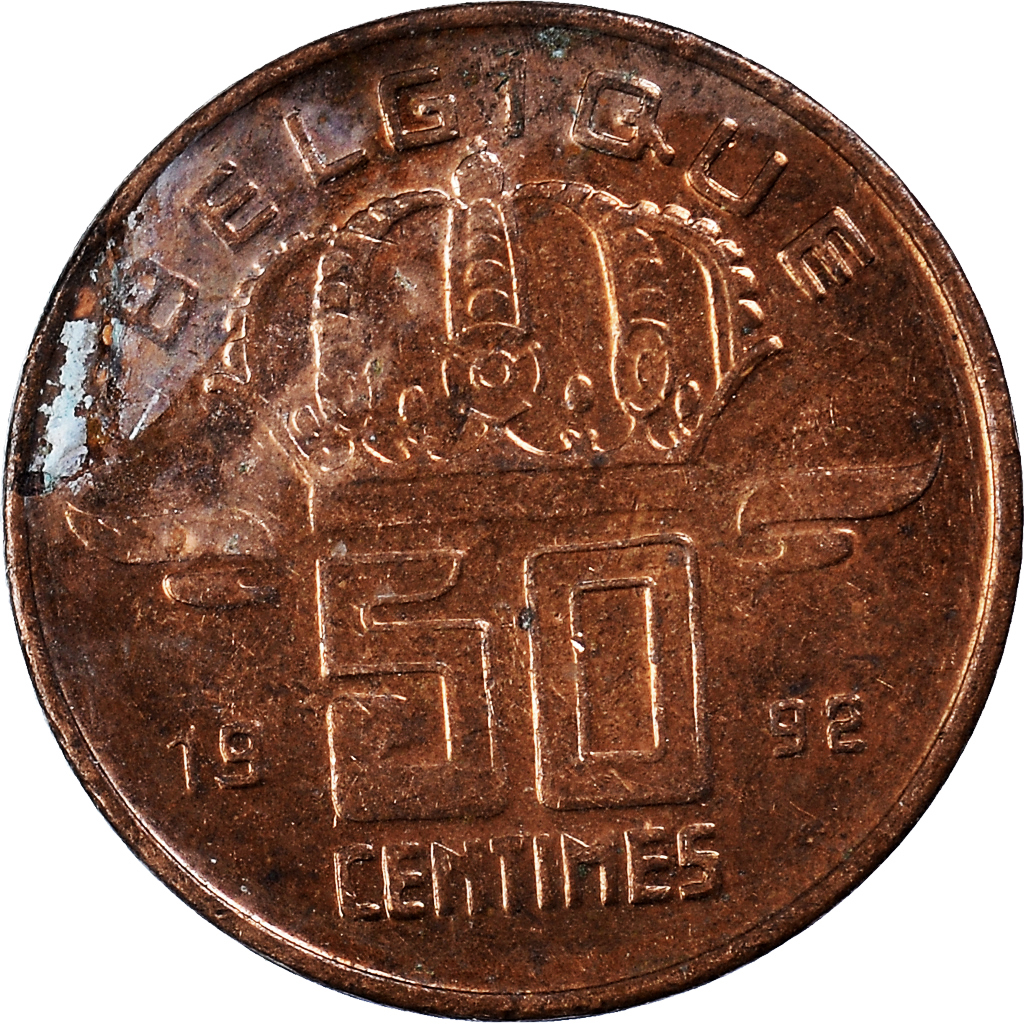 Moneda, Bélgica, 50 Centimes, 1992