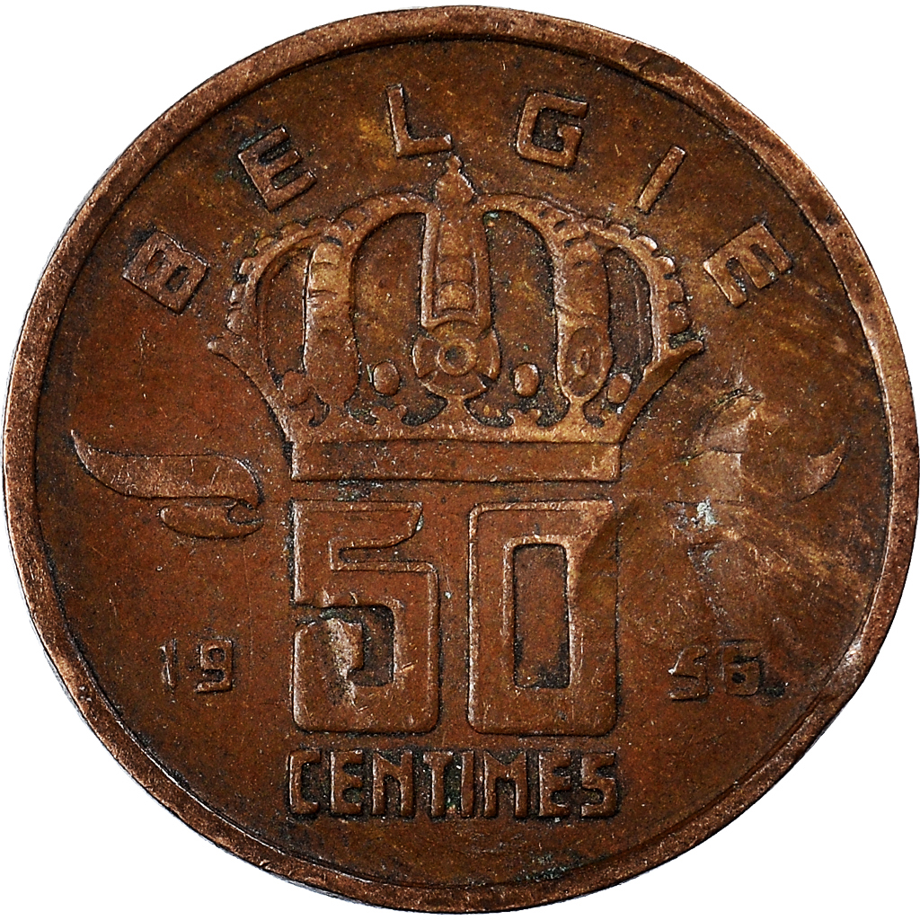 Coin, Belgium, 50 Centimes, 1956 European Coins