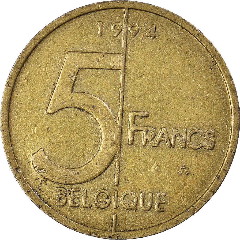 Moneda, Bélgica, 5 Francs, 5 Frank, 1994