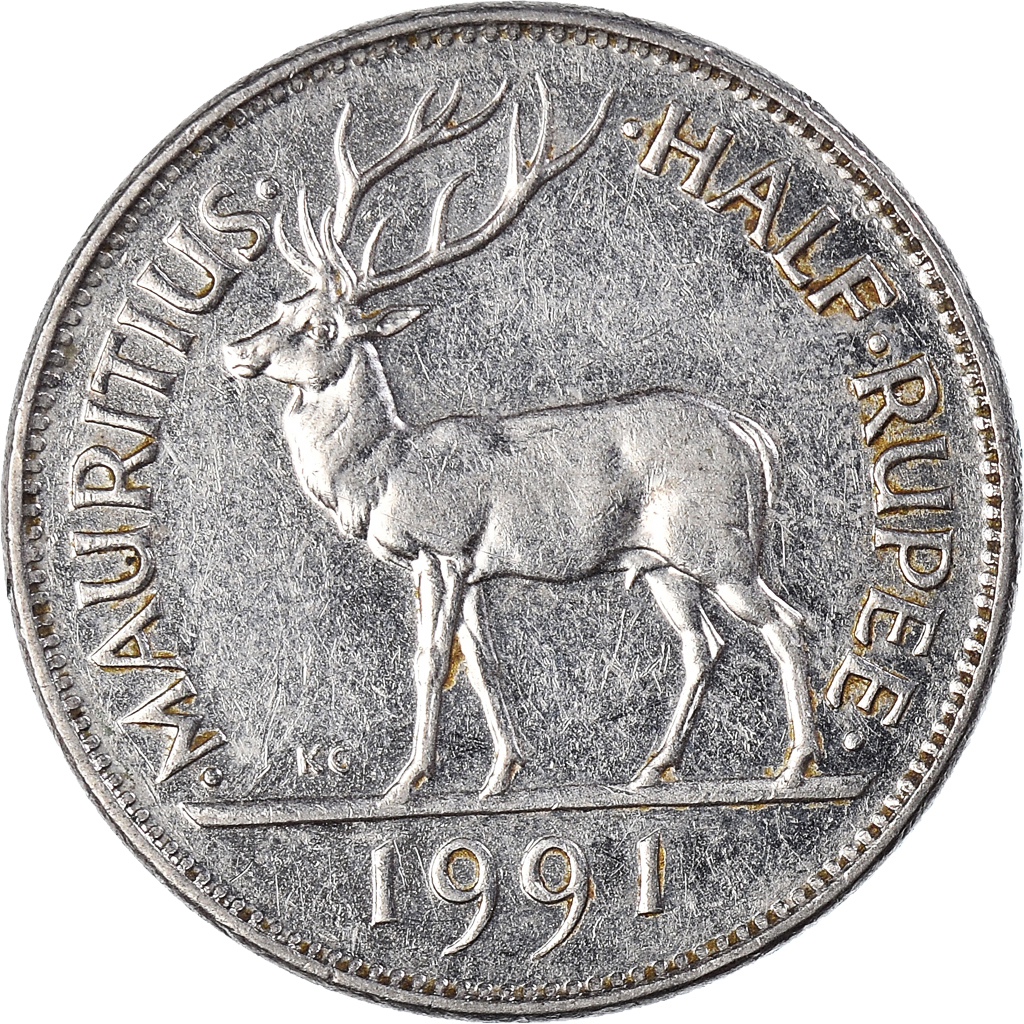 Moneda, Mauricio, 1/2 Rupee, 1991