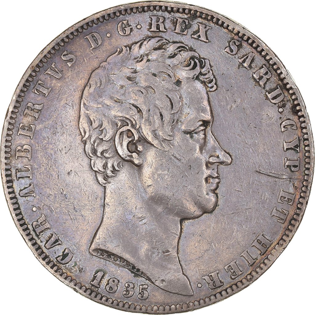 Coin, ITALIAN STATES, SARDINIA, Carlo Alberto, 5 Lire, 1835, Genoa, EF