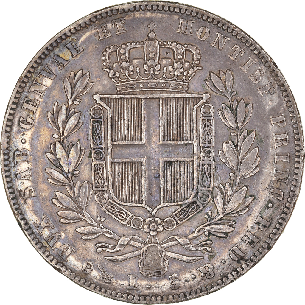 Coin, ITALIAN STATES, SARDINIA, Carlo Alberto, 5 Lire, 1835, Genoa, EF