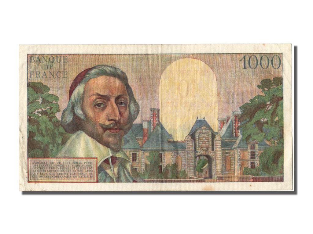 Banknote, France, 10 Nouveaux Francs on 1000 Francs, 1955-1959 Overprinted with