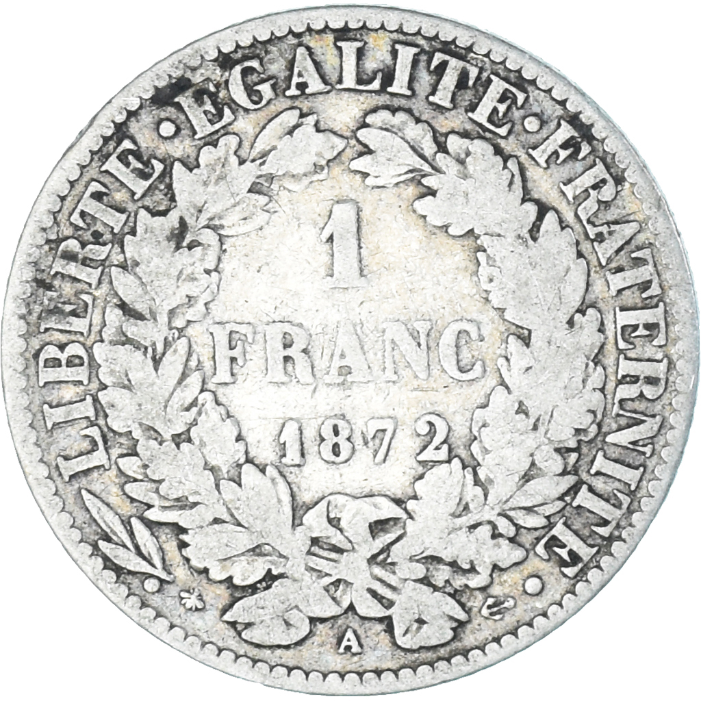 Coin, France, Cérès, Franc, 1872, Paris, , Silver, KM:822.1