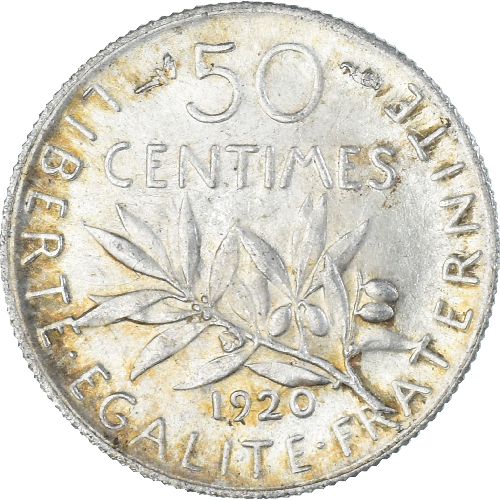 Coin, France, Semeuse, 50 Centimes, 1920, Paris, AU, Silver, KM:854