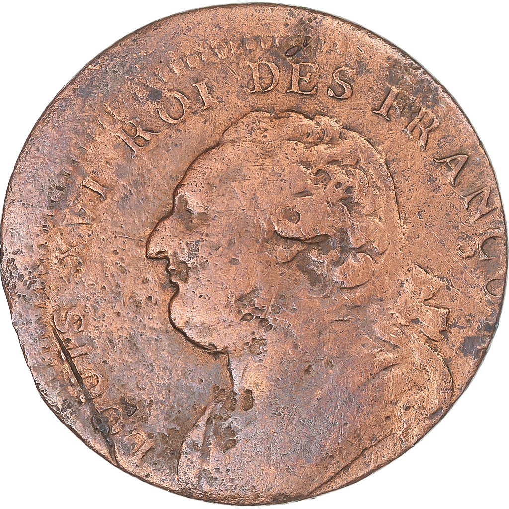 France, 12 Deniers, 1792, Rouen, Frappe décentrée, Cuivre, 