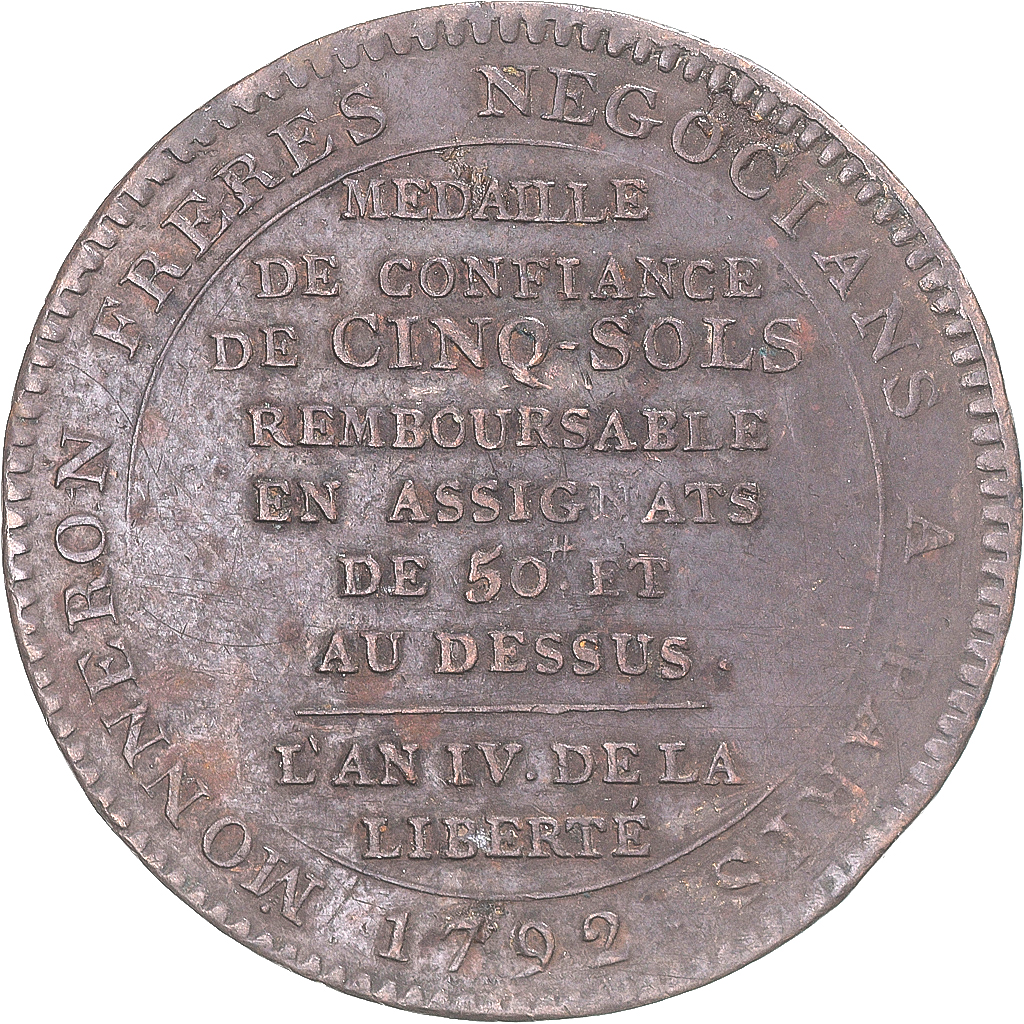 Coin, France, Monneron de 5 Sols, 1792, , Bronze