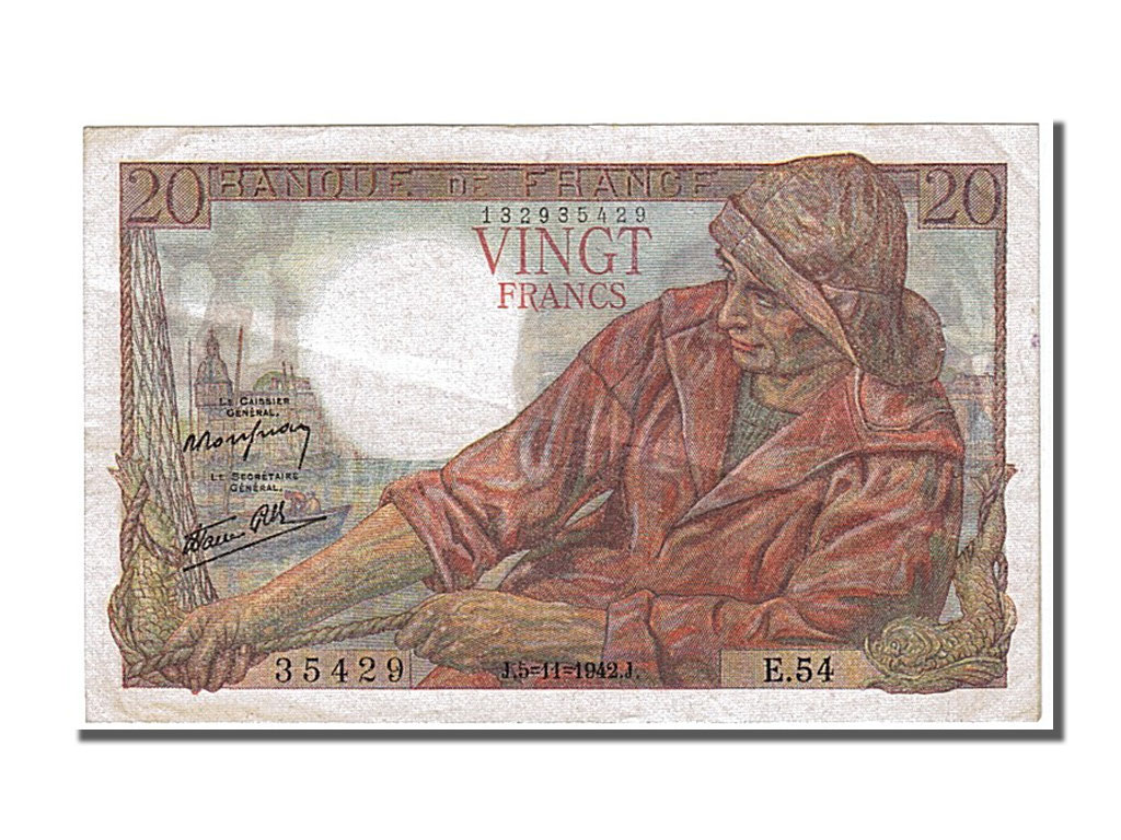 Banknote, France, 20 Francs, 20 F 1942-1950 ''Pêcheur'', 1942, 1942-11-05