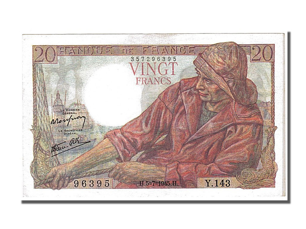 Banknote, France, 20 Francs, 20 F 1942-1950 ''Pêcheur'', 1945, 1945-07-05
