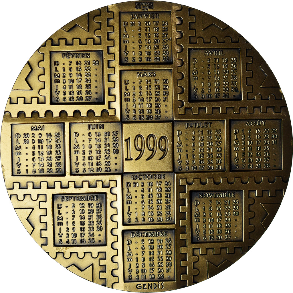 France, Medal, Médaille de Table Calendrier, Timbres Poste, 1999, Gendis