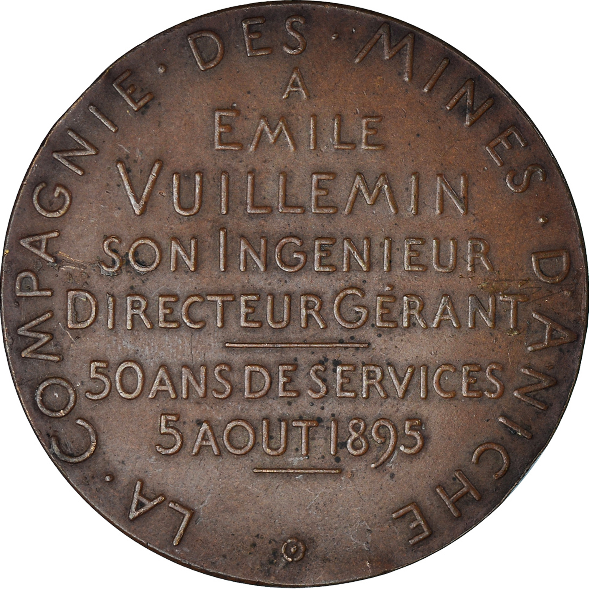 France, Medal, Emile Vuillemin, Compagnie des Mines d'Aniche, 1895, Dupuis.D