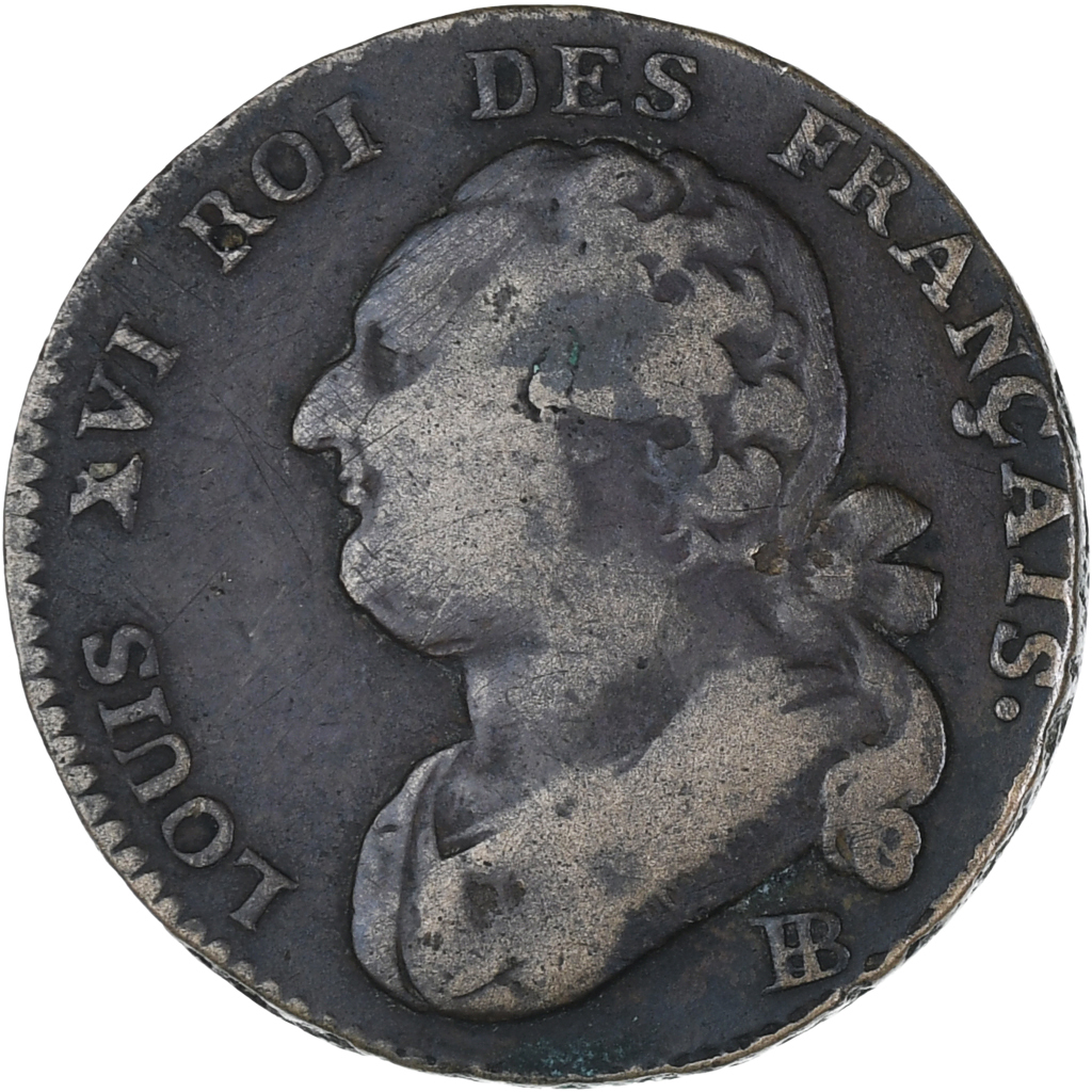 France, Louis XVI, 12 Deniers, 1792 / AN 4, Strasbourg, , Bronze