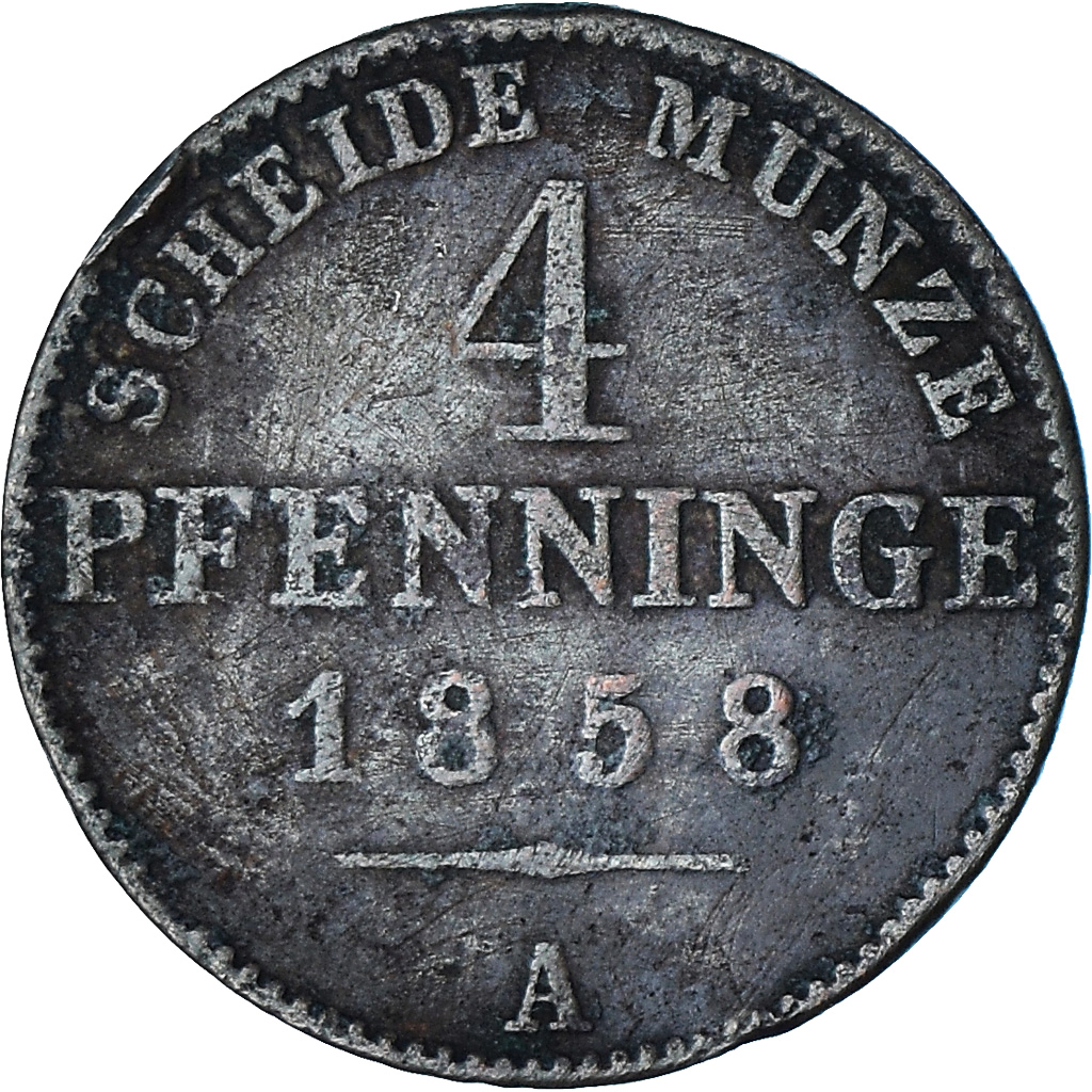 Coin, German States, PRUSSIA, Friedrich Wilhelm IV, 4 Pfennig, 1858, Berlin