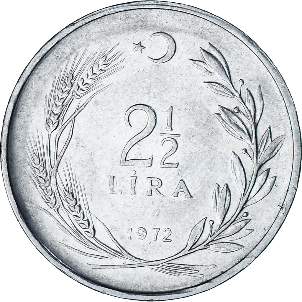 Coin, Turkey, 2-1/2 Lira, 1972, , Stainless Steel, KM:893.2