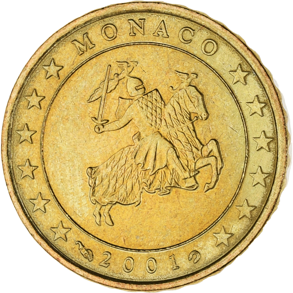 Monaco, Rainier III, 10 Euro Cent, 2001, Paris, MS, Brass, KM:170