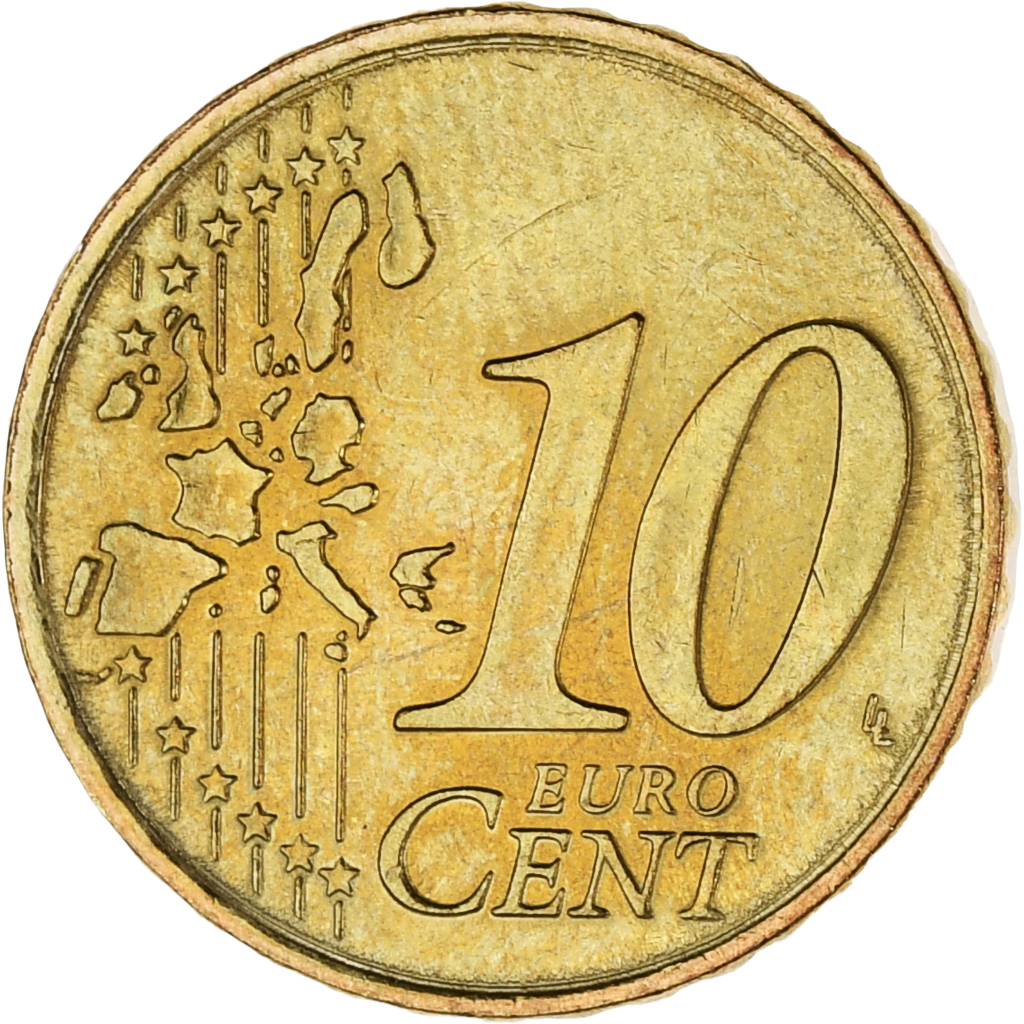 Monaco, Rainier III, 10 Euro Cent, 2001, Paris, MS, Brass, KM:170