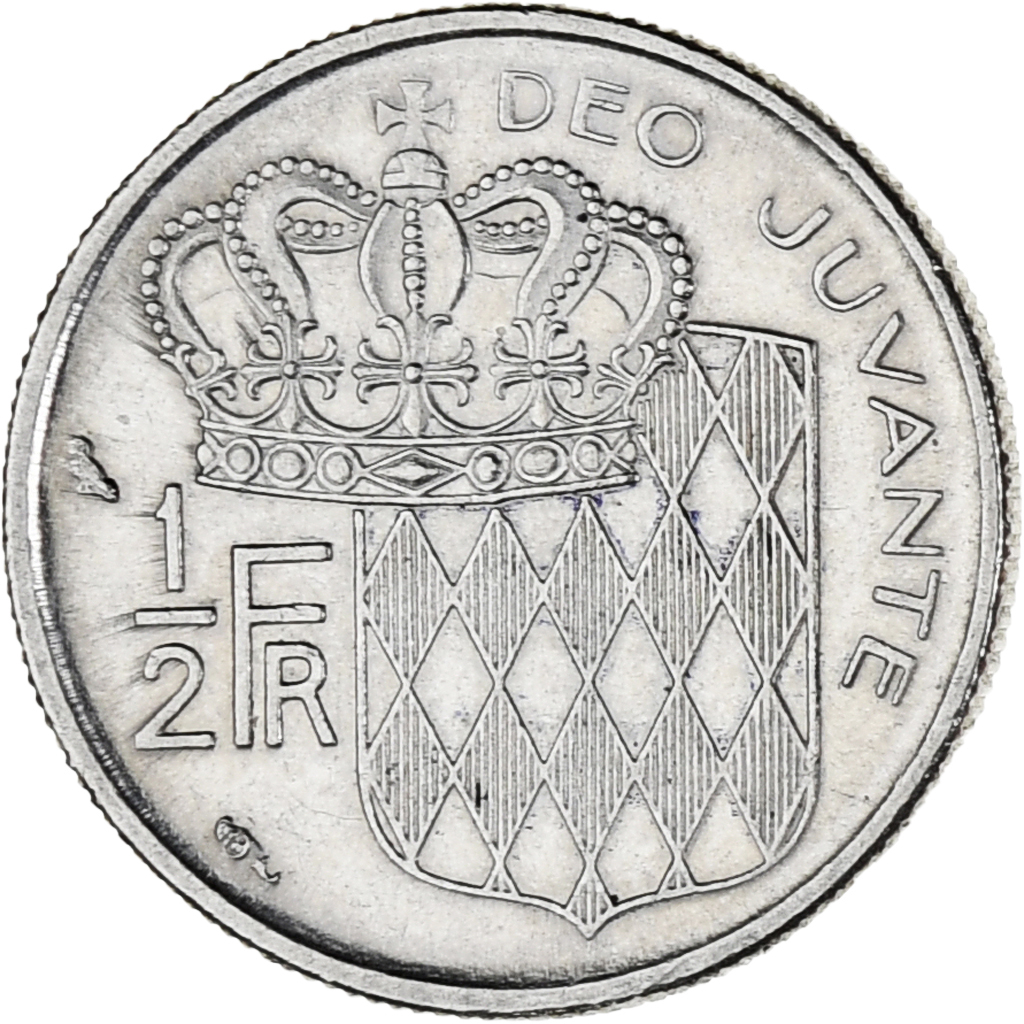 Coin, Monaco, Rainier III, 1/2 Franc, 1965, MS, Nickel, KM:145