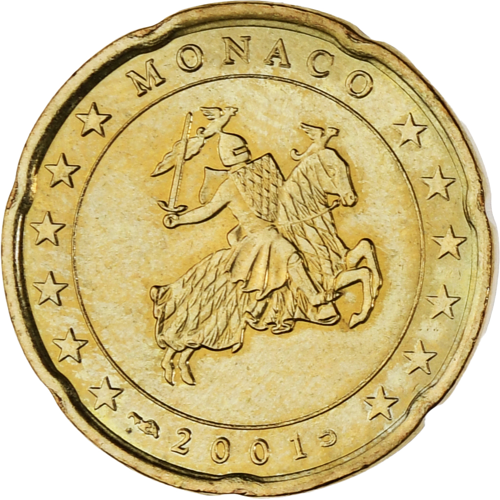Monaco, Rainier III, 20 Euro Cent, 2001, Paris, UNZ, Messing, Gadoury:MC176