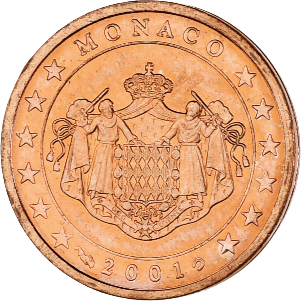 Monaco, Rainier III, 2 Euro Cent, 2001, Paris, UNZ, Copper Plated Steel