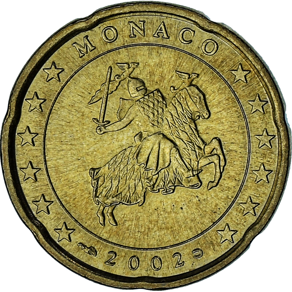 Monaco, Rainier III, 20 Euro Cent, 2002, Paris, AU(50-53), Brass, Gadoury:MC176