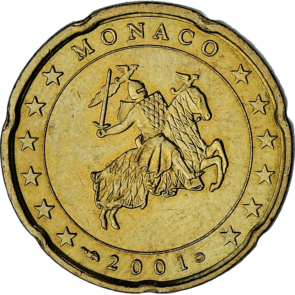 Monaco, Rainier III, 20 Euro Cent, 2001, Paris, VZ, Messing, Gadoury:MC176