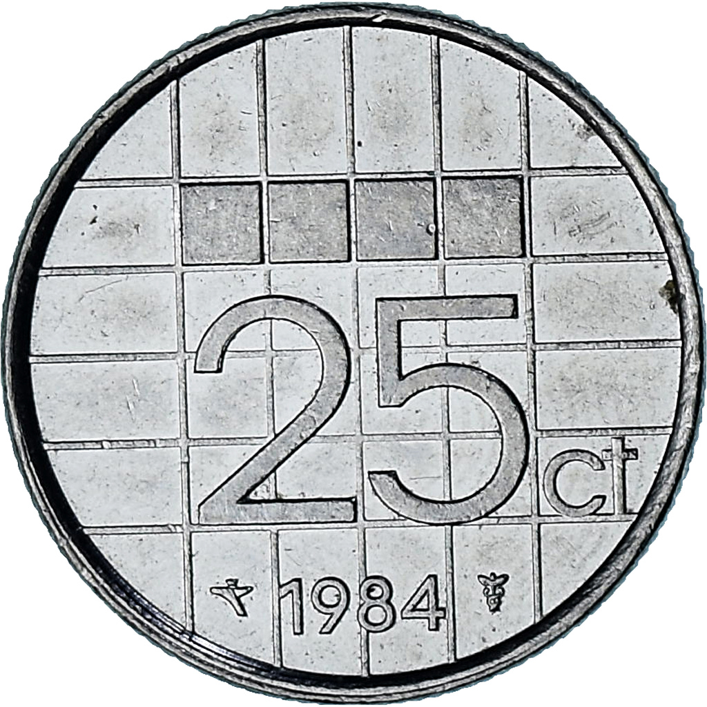 Netherlands, Beatrix, 25 Cents, 1984, Nickel, , KM:204