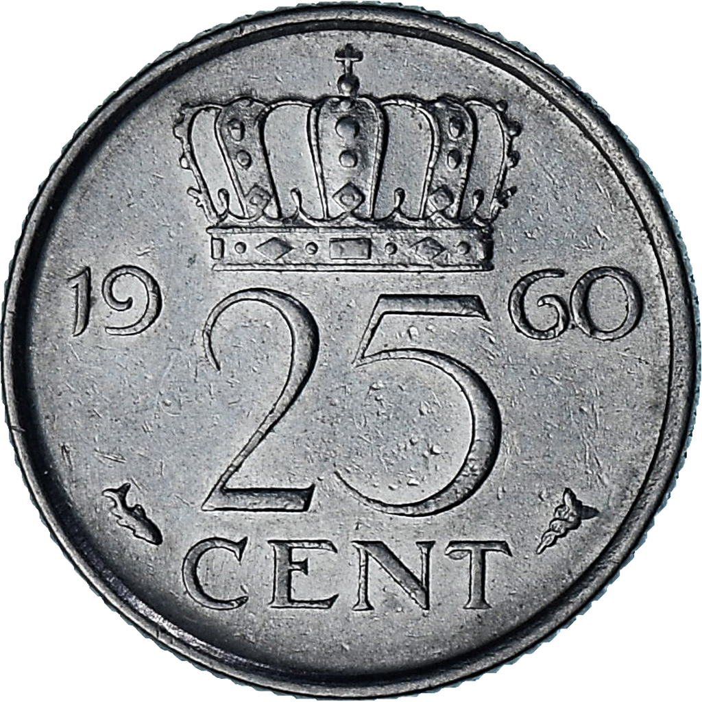 Netherlands, Juliana, 25 Cents, 1960, Nickel, , KM:183