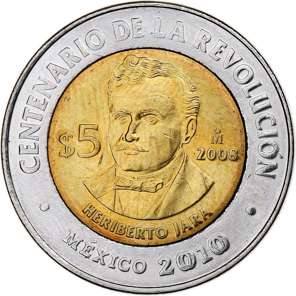 Mexico, 5 Pesos, Heriberto Jara, 2008, Mexico City, Bi-Metallic, MS, KM:901