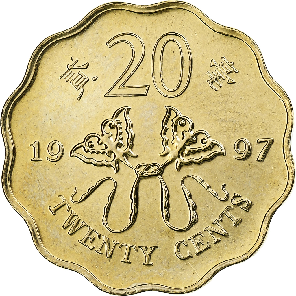 Hong Kong, 20 Cents, 1997, Nickel-brass, , KM:73