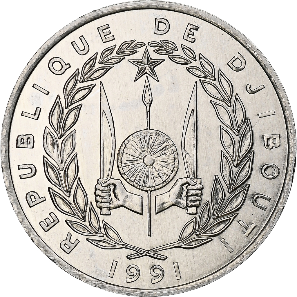 Djibouti, 5 Francs, 1991, Paris, Aluminum, , KM:22