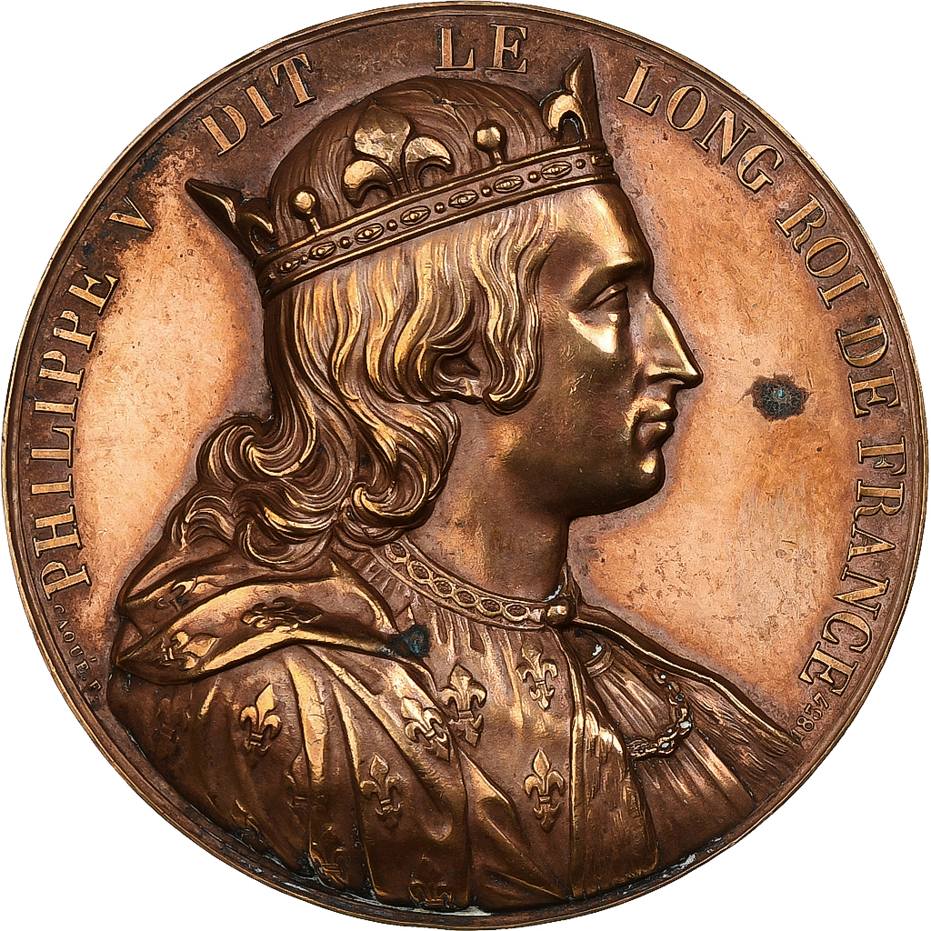 France, Medal, Les Rois de France, Philippe V, 1837, Bronze, Caqué, 